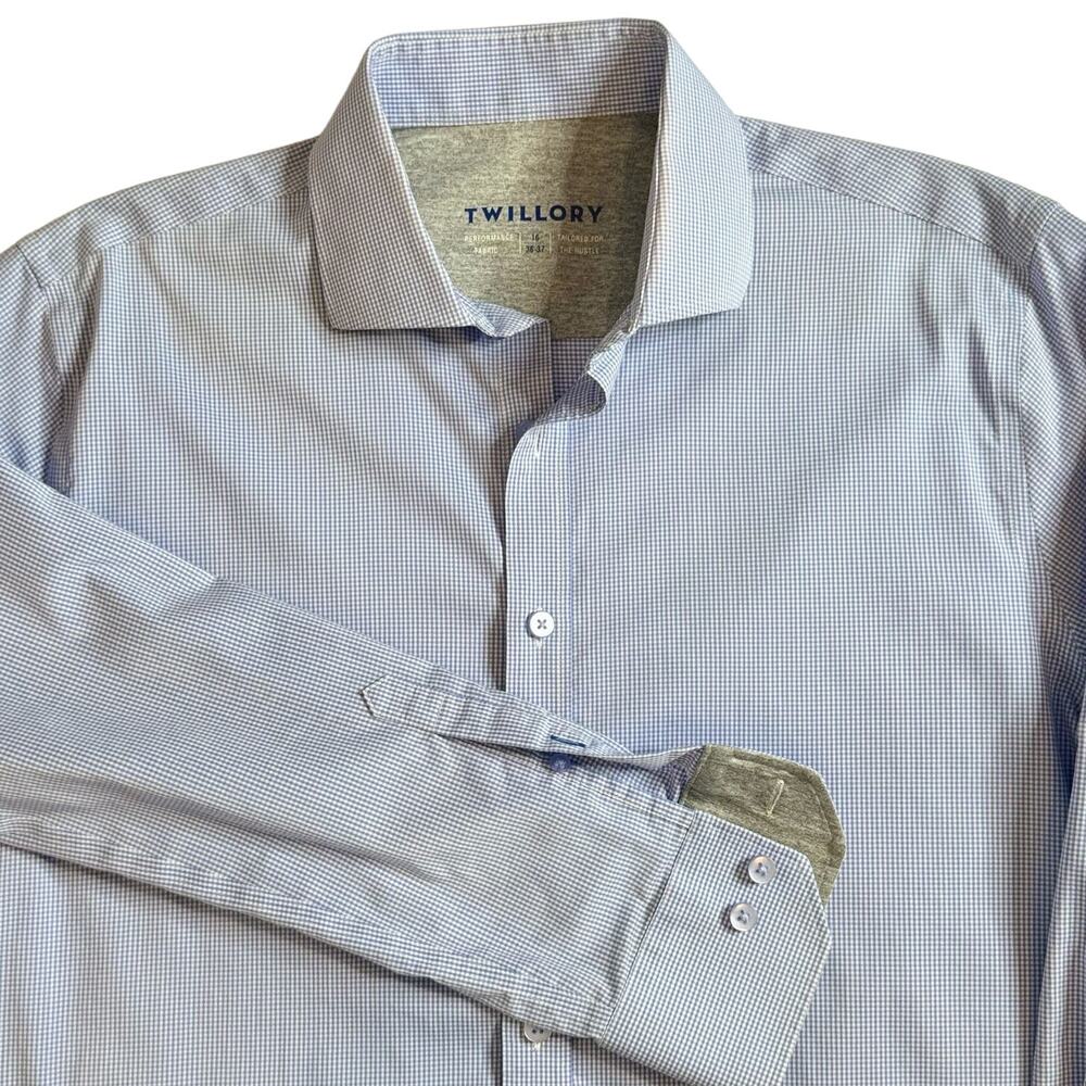 Twillory Performance Blue Houndstooth Long Sleeve Button Down Men's 16 36/37